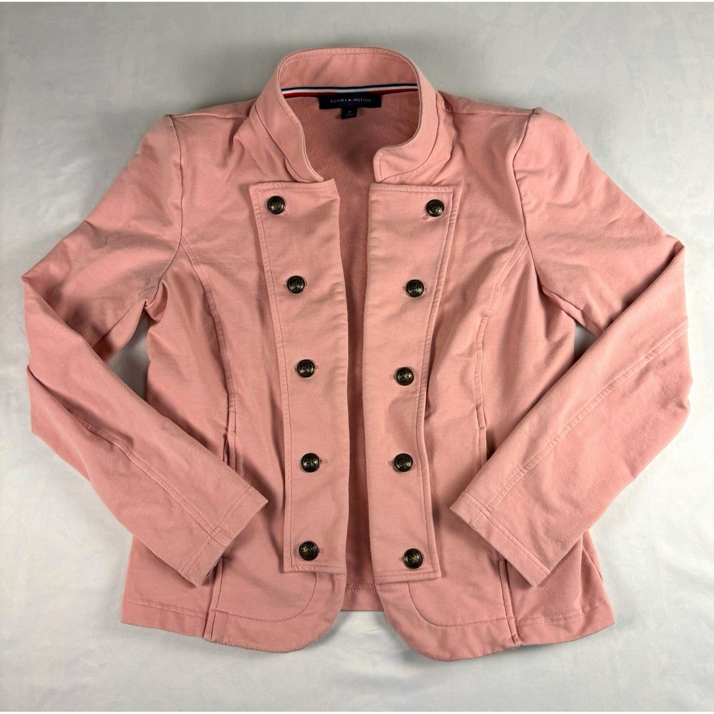 Tommy Hilfiger Women's Pink Military Jacket Size M Button Front Pockets